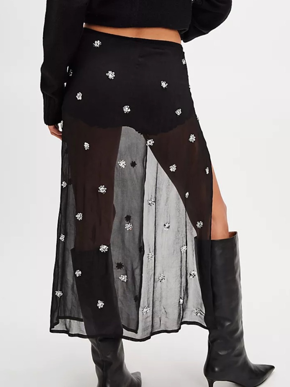 Embellished Apron Sarong Embellished in Black Semi Sheer Side Ties Sequins